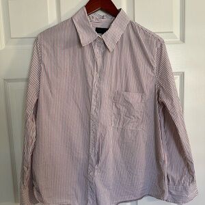 Zara Women's Red and White Striped Button-Down Shirt